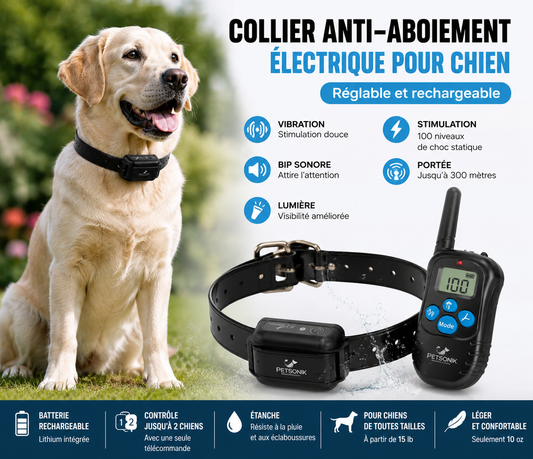 Collier Anti-Aboiement Électrique Réglable pour Chien