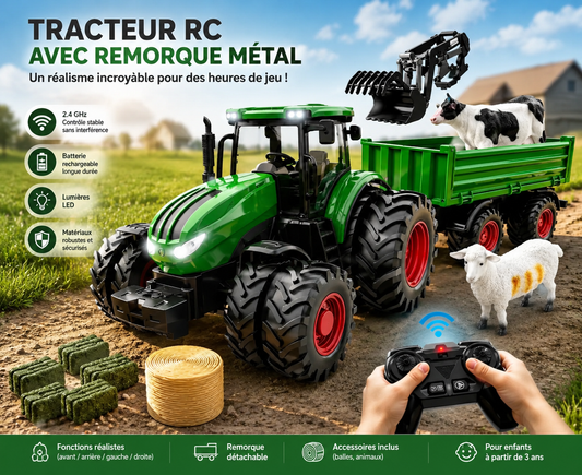 Tracteur Télécommandé Enfant avec Remorque