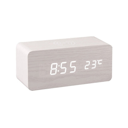 Réveil LED Bois avec Chargeur Sans Fil